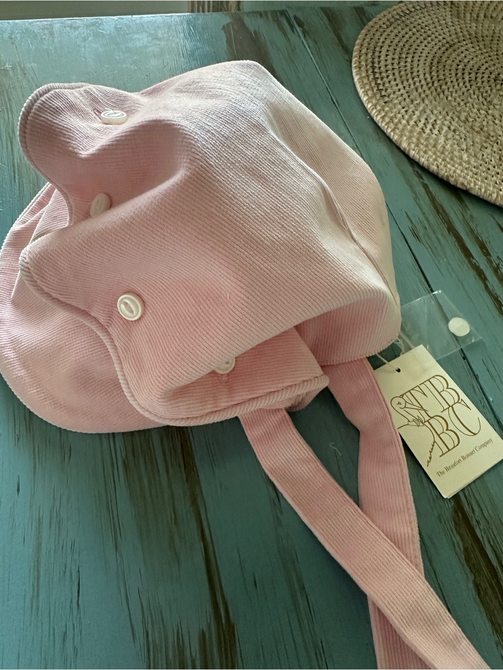 The Beaufort Bonnet Company Soft Pink Corduroy Baby Bonnet with Chin Ties
